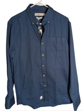 Five Four Men's Button Down Shirt Navy Size Large